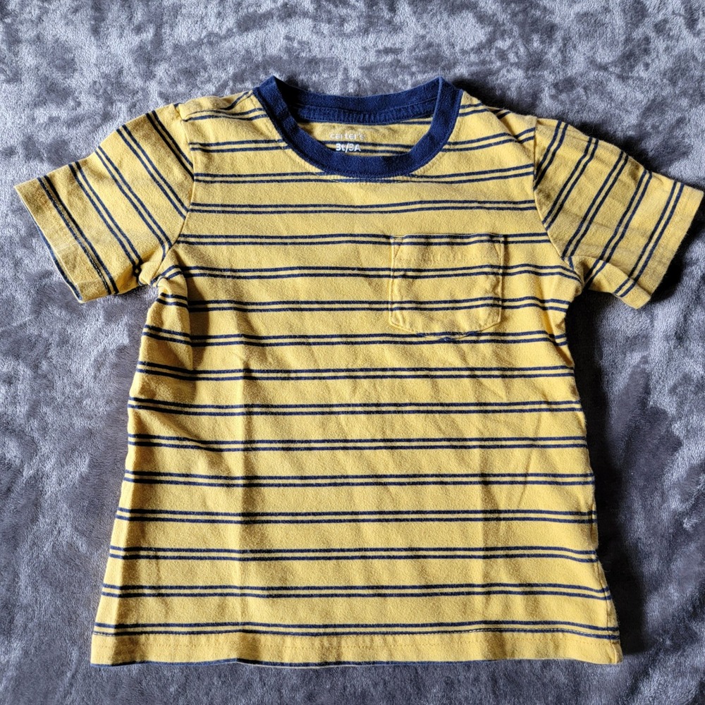 Carter's T-Shirt Kids 3T Yellow Excellent Striped Short Sleeve Pocket Tee 759